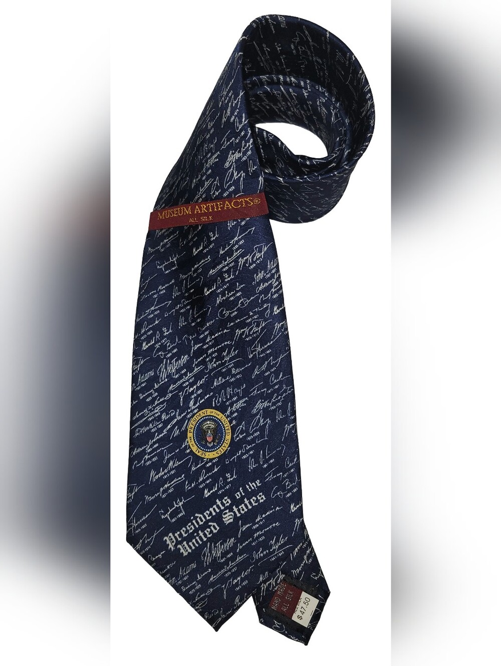Museum Artifacts Navy Silk Presidential Signature Tie
